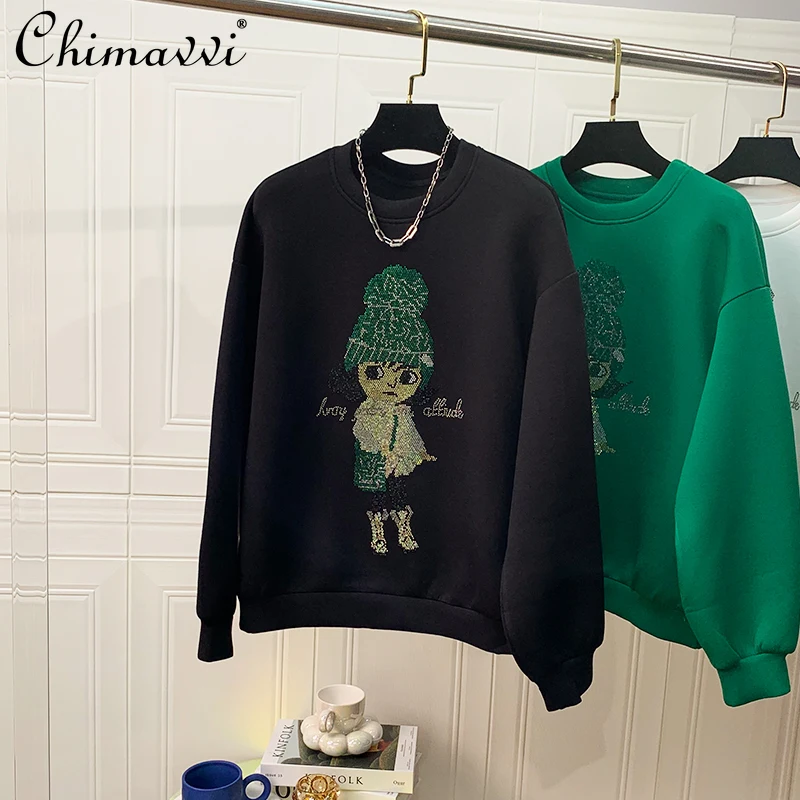 

Пуловер для маленькой девочки со стразами, свитшот, Женская Весенняя Новинка 2022, модная повседневная свободная толстовка, простой просторн...