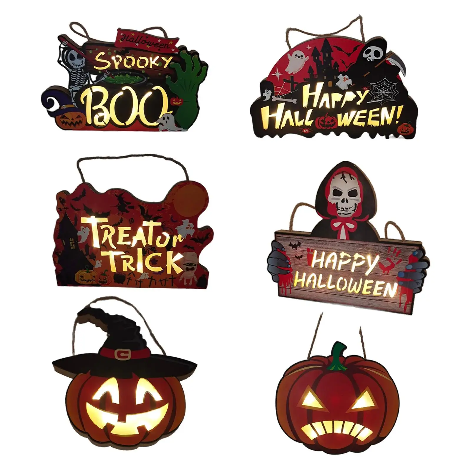 

Halloween Hanging Sign Light Decoration Plaque wall Hanging Halloween Signs Door Hanger Party Favor Wall LED with Lamp