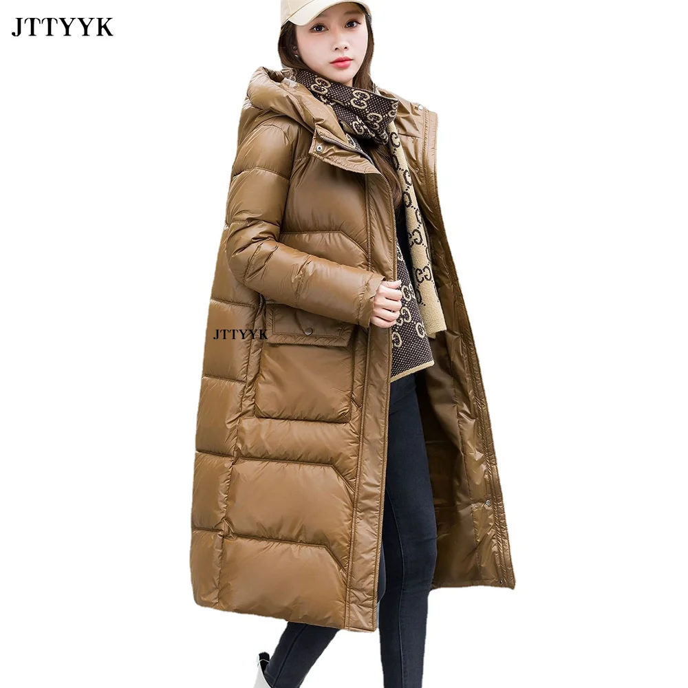 

Длинный пуховик, женская зимняя одежда, Женская корейская мода 2022, парки большого размера, толстая и теплая пуховая куртка, водонепроницаемое пальто