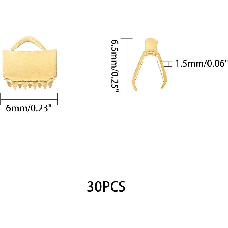 30 шт. золотые прямоугольные Ленточные концы зажимы для ленты из нержавеющей