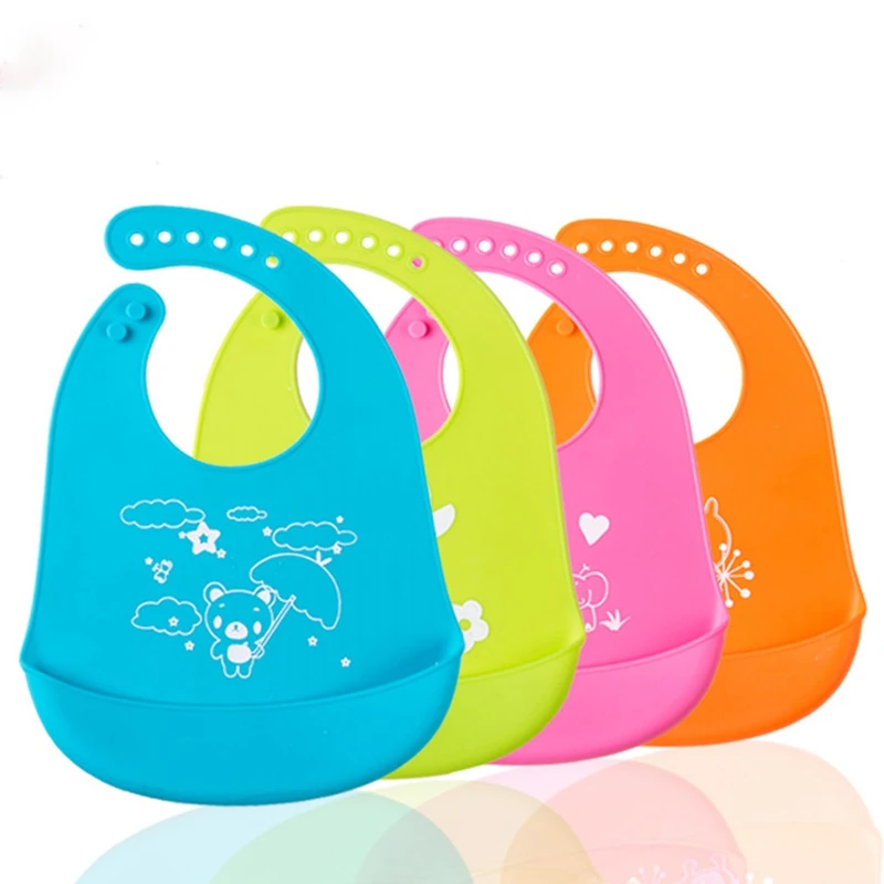 

Soft Baby Feeding Bibs Waterproof Baby Silicone Bibs Adjustable Child Lunch Apron with Pocket Cute Cartoon Printed Kids Girl Boy