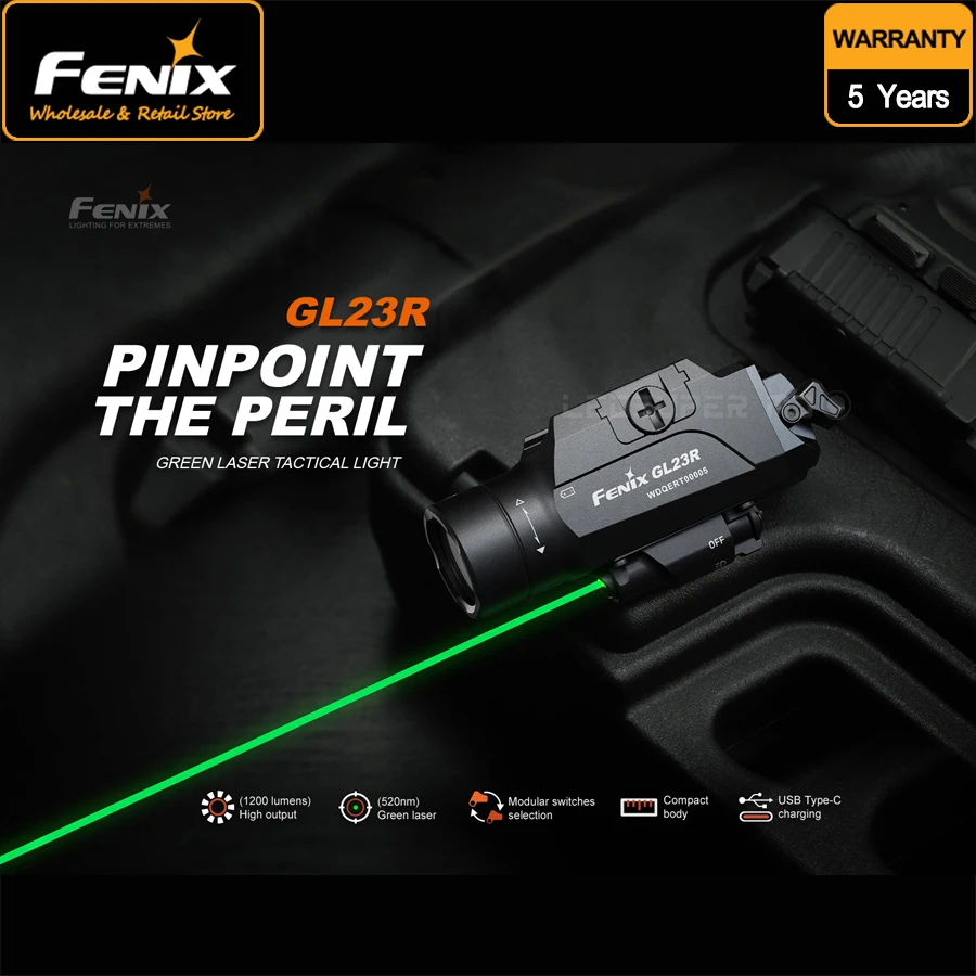 1200 люмен FENIX GL23R USB Type-C перезаряжаемый фонарик зеленый лазерный тактический свет