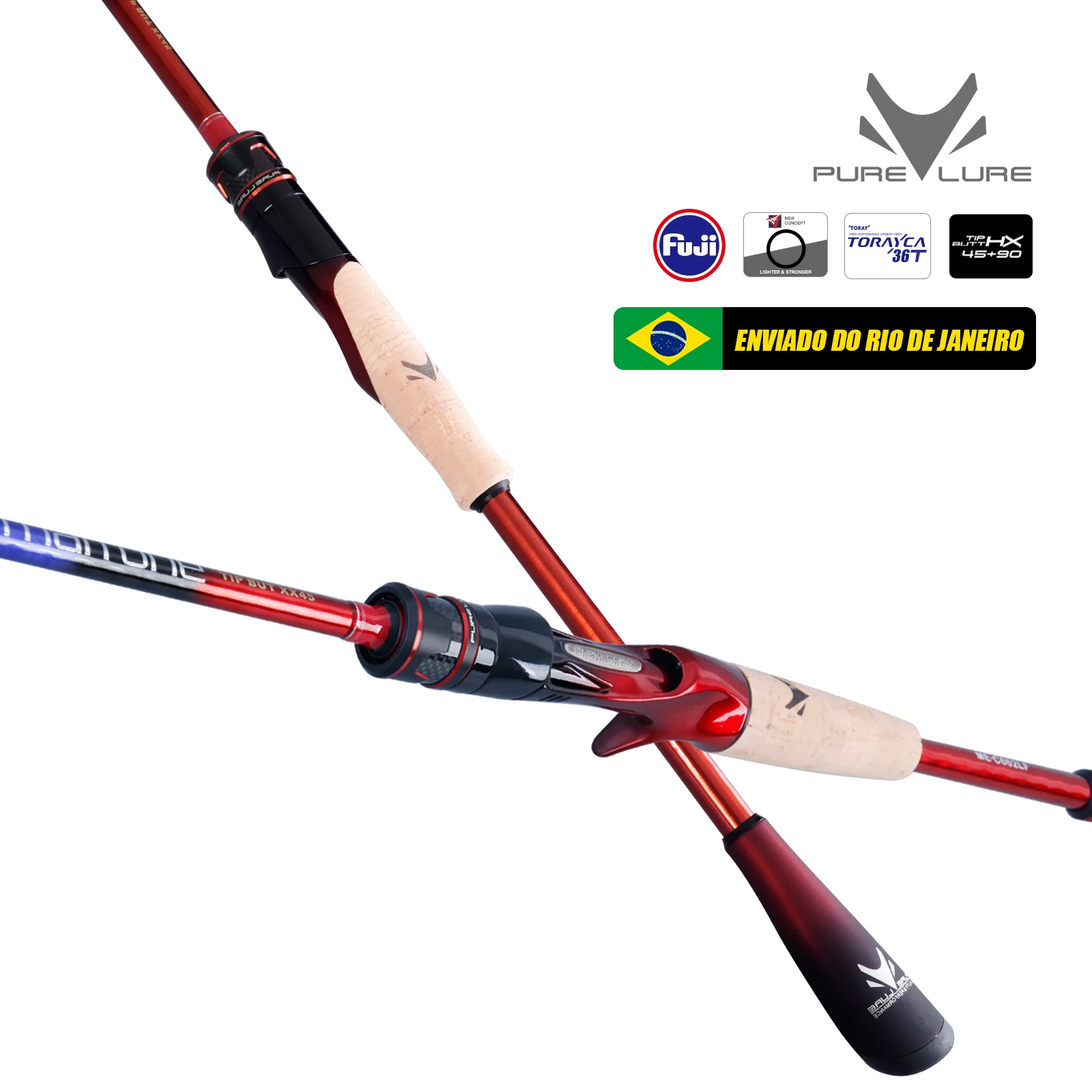 Vara giratória PURELURE para baixo, vara de pesca de arremesso longo de alto carbono em anel FUJI, além de carretel giratório