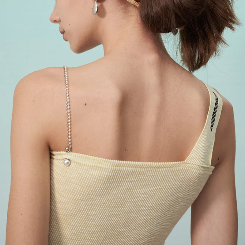 

Outfit Exposed Waist Outer Wear Base Shirt South Korea New Sexy Slim-fitting Vest Women's Chain Slim-fit Sling Short Halter Tops