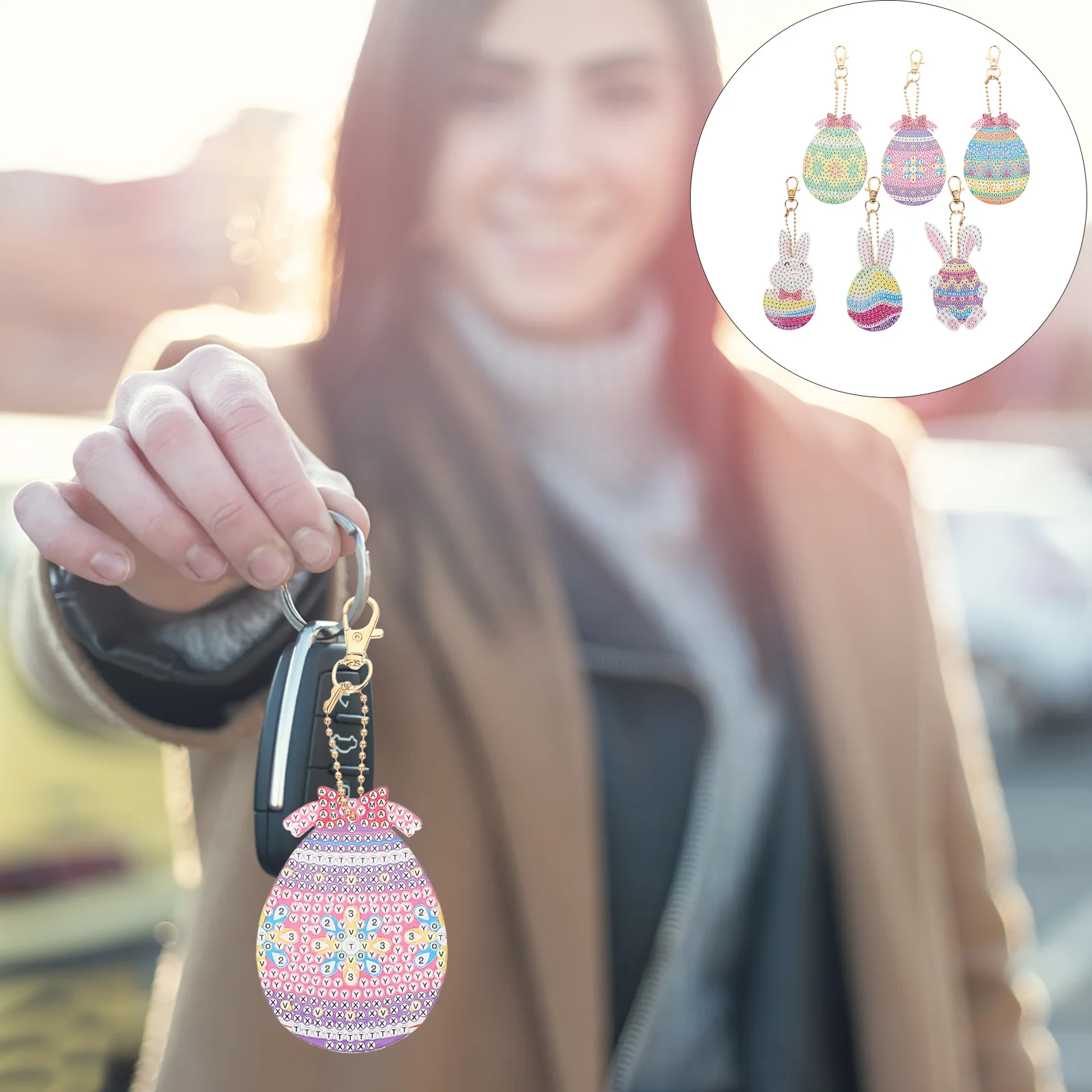 

Car Keychain Easter Cute Egg Shaped DIY Girl Keychains Keys Rabbit 7.5X5.5cm Girls Resin Women Lovely Women's