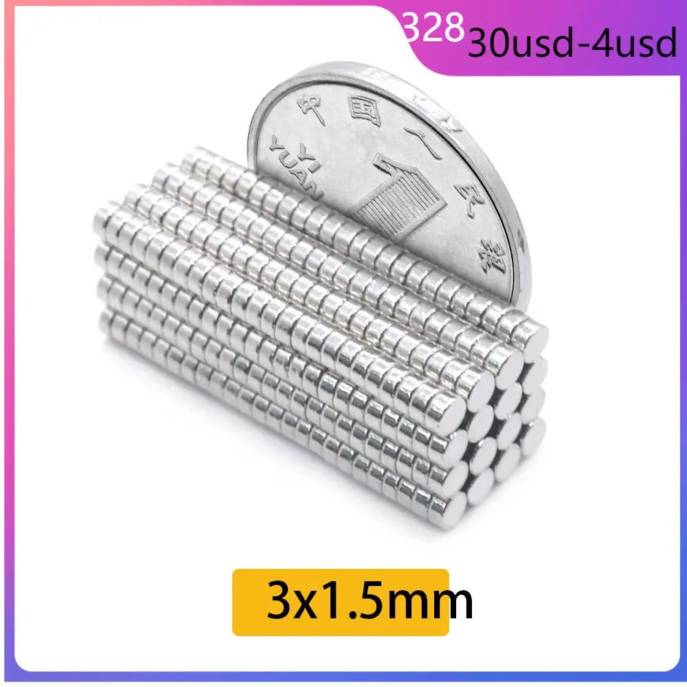 

3X1.5mm Round Mini Magnet Rare Superpower3*1.5mm Earth Neodymium Magnets for door Search Magnetic Fridge DIY Crafts Aimant Ring