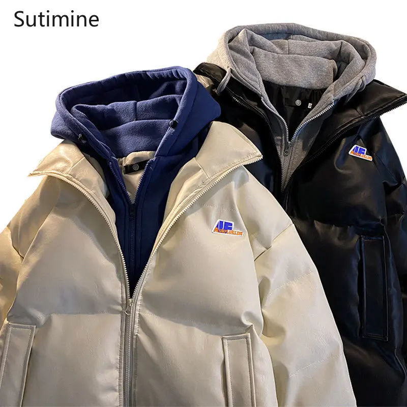 Winter Coat Women Spliced Casual Loose Women Hooded Coat Hong Kong Style Zippers Pockets Winter Clothes Women