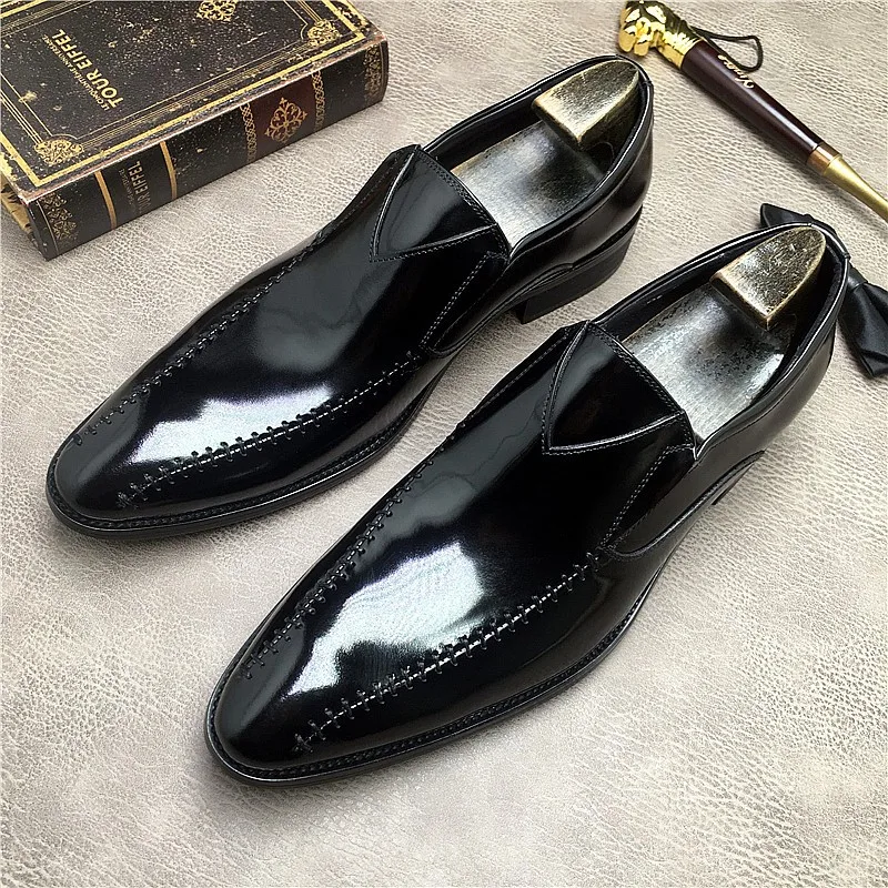 

Slip On Elegant Dress Men's Shoes Wedding Genuine Leather Pointed Toe Formal Loafers For Men 2022 Black Mens Oxford Leather Shoe