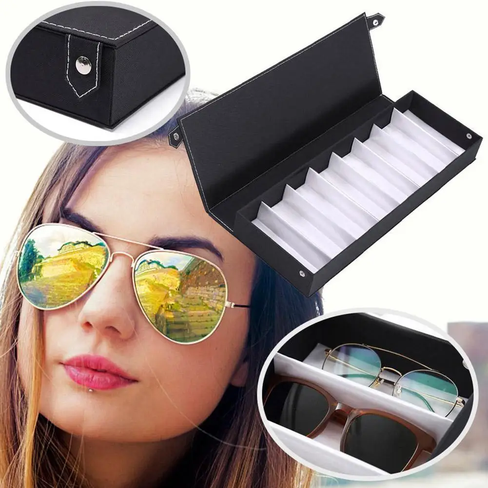 

8 Slot Grids Glasses Case Eyeglass Sunglasses Glasses High Glasses Box Quality Display Holder Grid Stand Organizer Storage R0F2