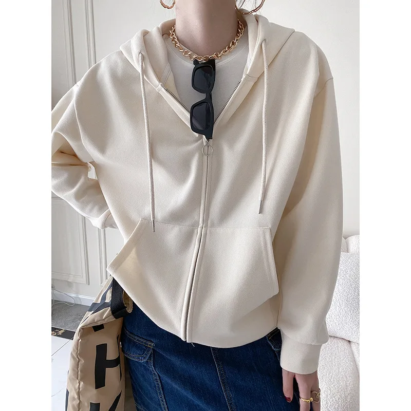 

Sinan casual sports hooded sweater women's trendy 2022 autumn new loose zipper cardigan jacket SN0487