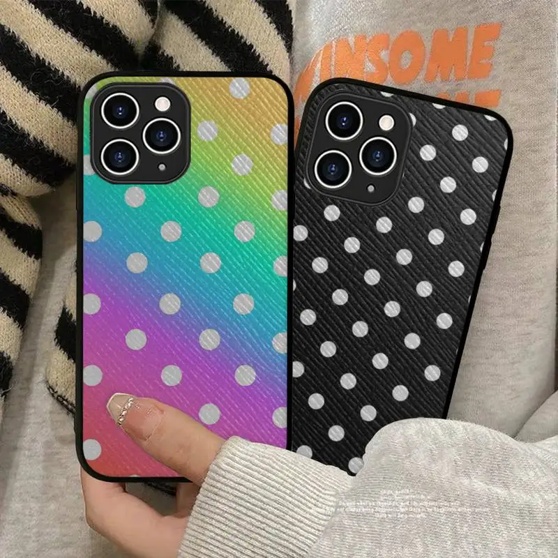 

FHNBLJ Polka dots Phone Case Hard Leather Case for iPhone 11 12 13 Mini Pro Max 8 7 Plus SE 2020 X XR XS Coque