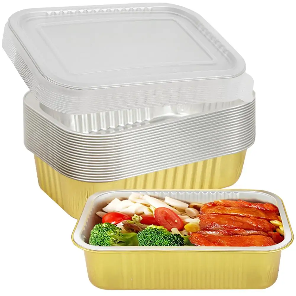 

NEW 1000ml Rectangular Disposable Aluminum Foil Container Bakeware Set With Clear Lid For Grill Cooking