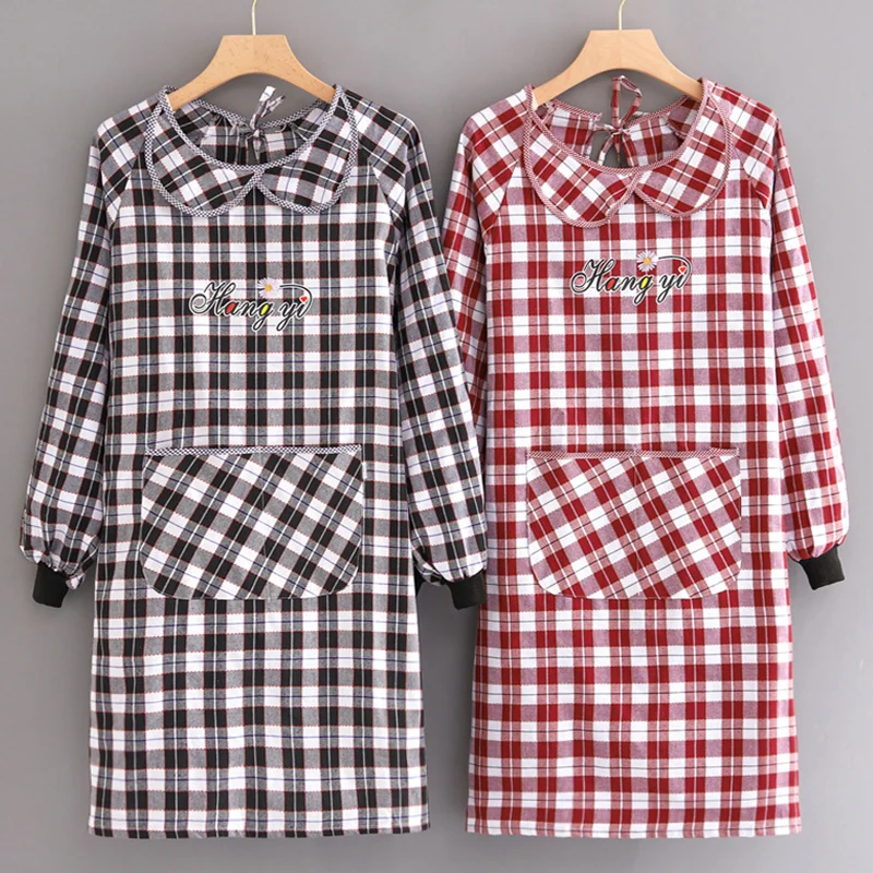 

Простая Корейская версия хлопчатобумажного фартука с длинными рукавами женский дышащий модный дышащий деловой костюм для дома и кухни для ...