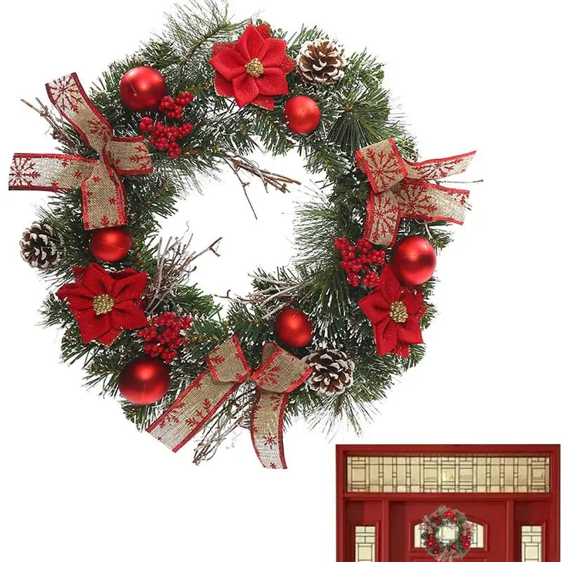 

Christmas Front Door Wreath Christmas Flower Decorations Wreath Artificial Floral Wreath With Pine Needles Red Berries Bows