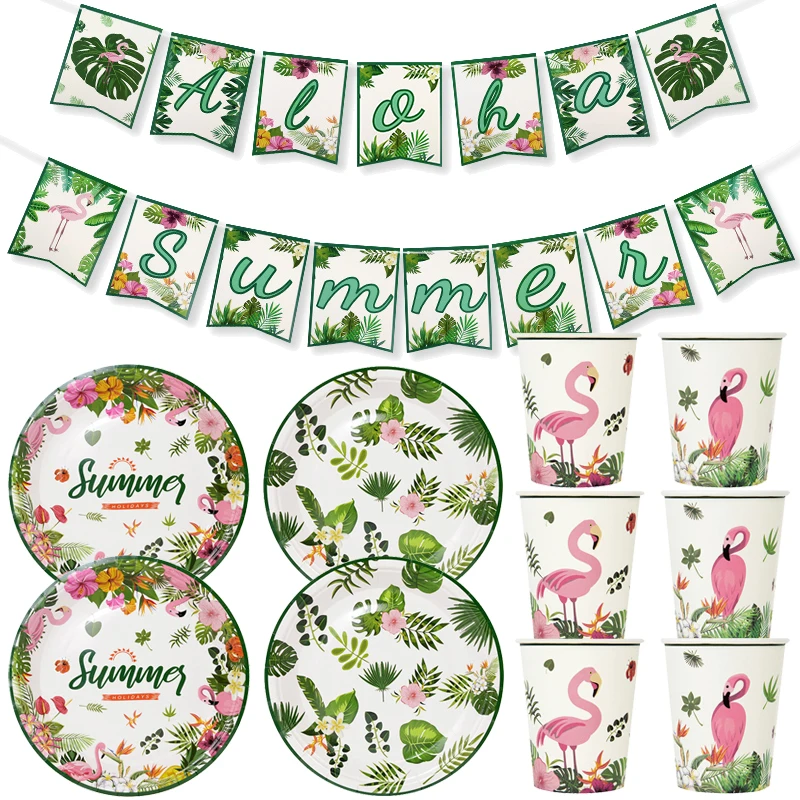

Flamingo Disposable Tableware Aloha Hawaii Party Decorations Beach Summer Party Outdoor Supplies Birthday Decor