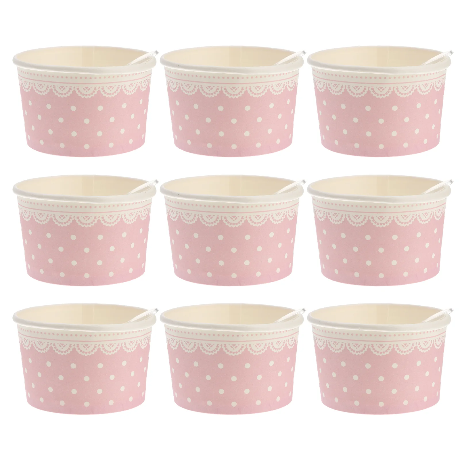 

100 Sets Disposable Decorative Food Grade Dessert Cup with Spoon Disposable Paper Cups Ice Cream Cup