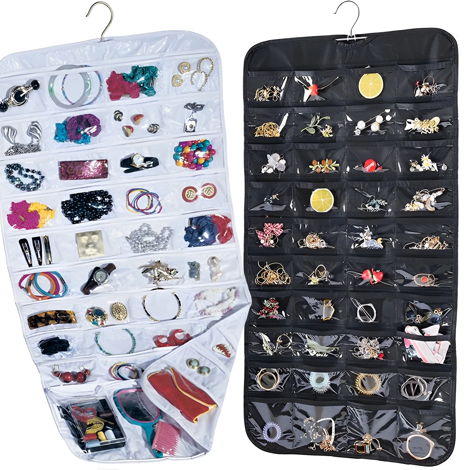 

80 Grids Storage Bag Double-sided Jewelry Ornaments Organizers Hanging Sorting Earrings Ring Necklace Dustproof Storage Box