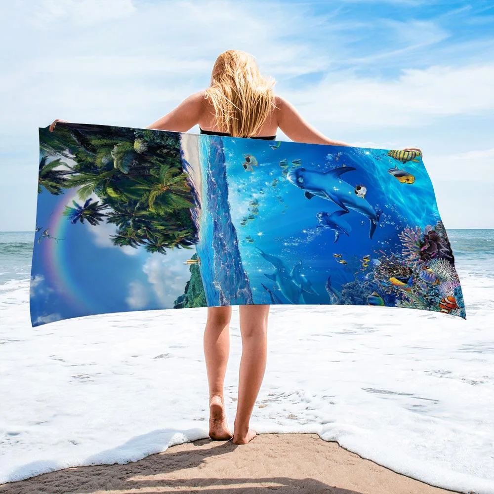 

Ocean Dolphin Prints Large Bath Towels Quick Dry Beach Towel Surf Poncho Microfiber Bath Towel Summer Swimming Xxl Beach Towel