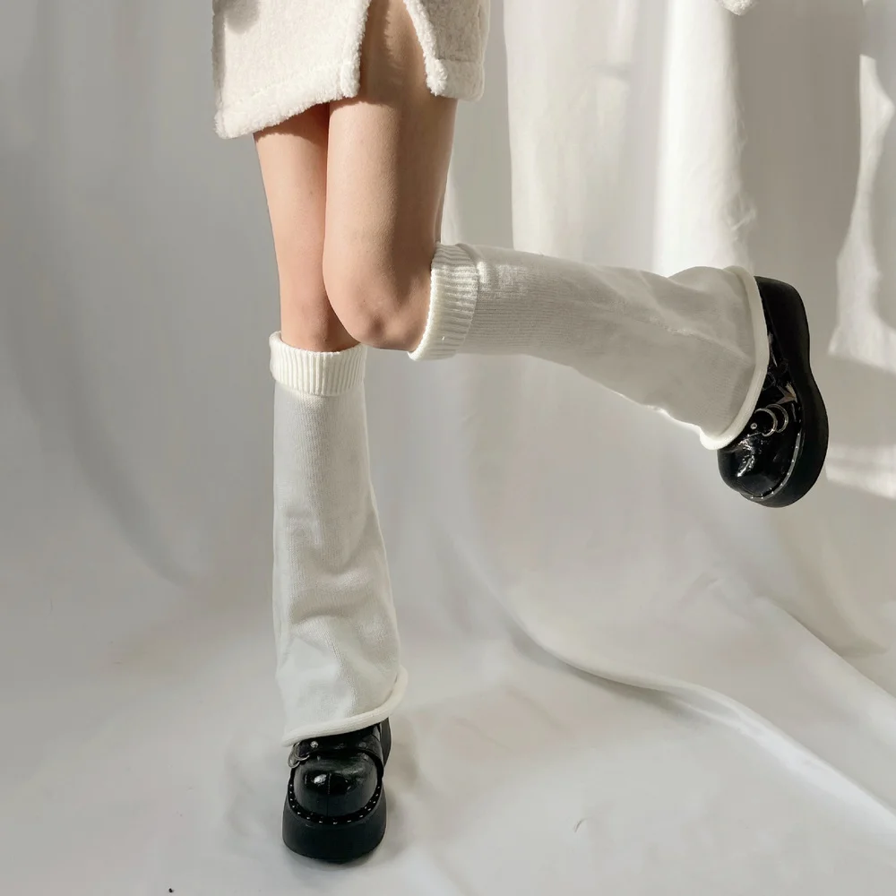 

Flared Leg Warmers Women Kawaii White Winter Loose Boot Stocking Girl Uniform Knitted Cute Knee-High Leg Warmers Fluffy
