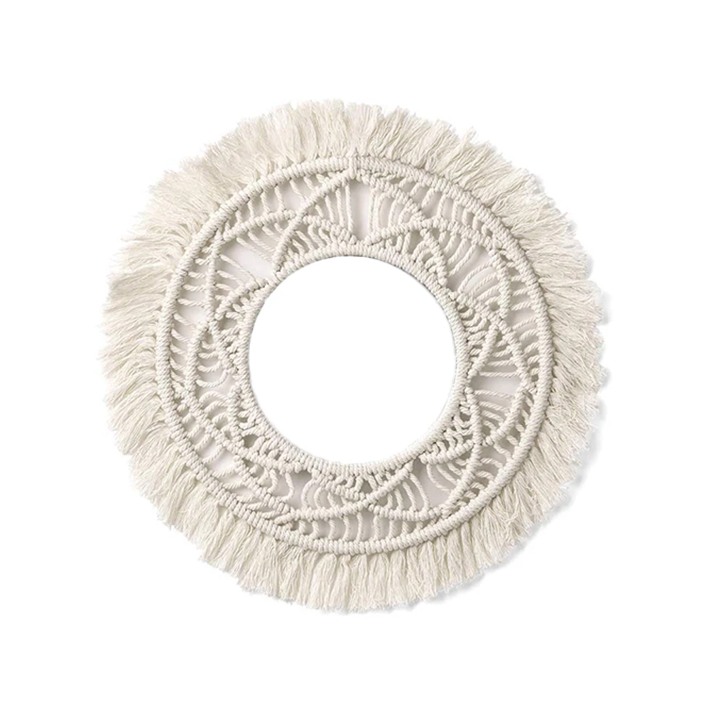 

Macrame Fringe Tapestry Decorative Boho Nordic Bohemian Round Hanging Wall Mirror For Apartment Living Room Bedroom Baby Nursery