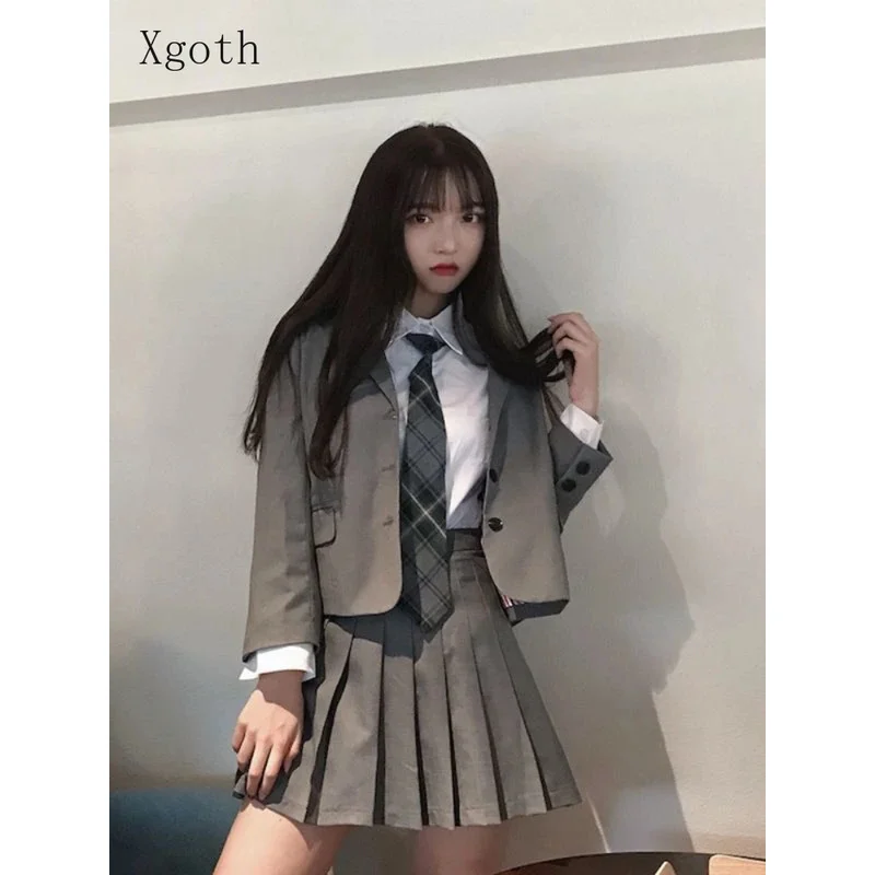 Xgoth Girl JK костюм комплект из 3 предметов для женщин корейский шикарный винтажный