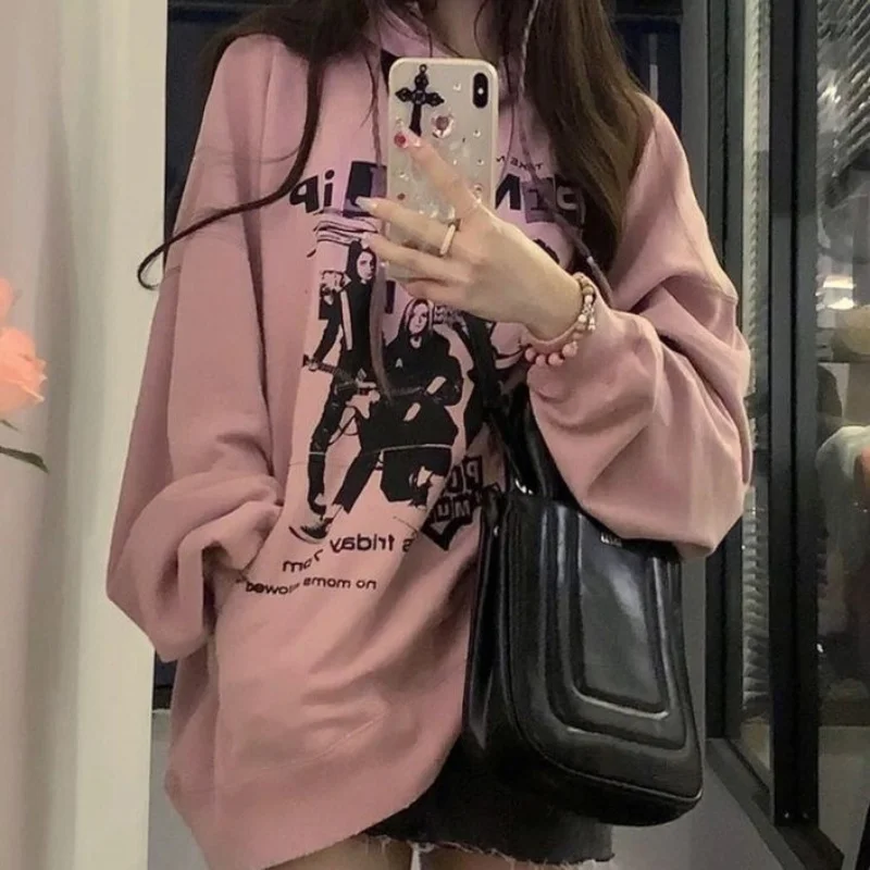 

Женская винтажная Толстовка в стиле K-POP, Розовый пуловер в стиле Харадзюку