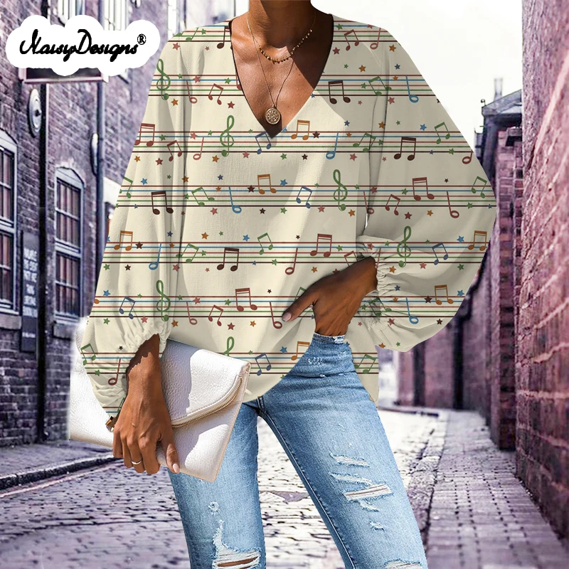 Noisydesigns на заказ женская блузка большого размера с принтом музыкальных нот