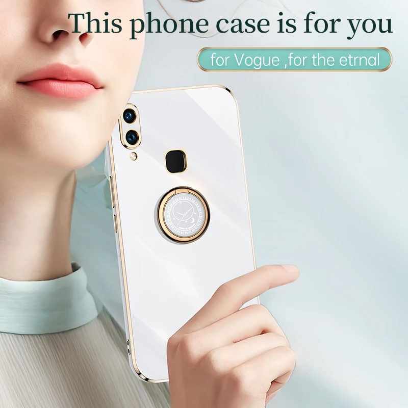 Plating Square Ring Holder Phone Case On For Xiaomi Redmi Note 7 Pro Xiomi Note7 7pro Luxury Bumper Soft Silicone Stand Cover