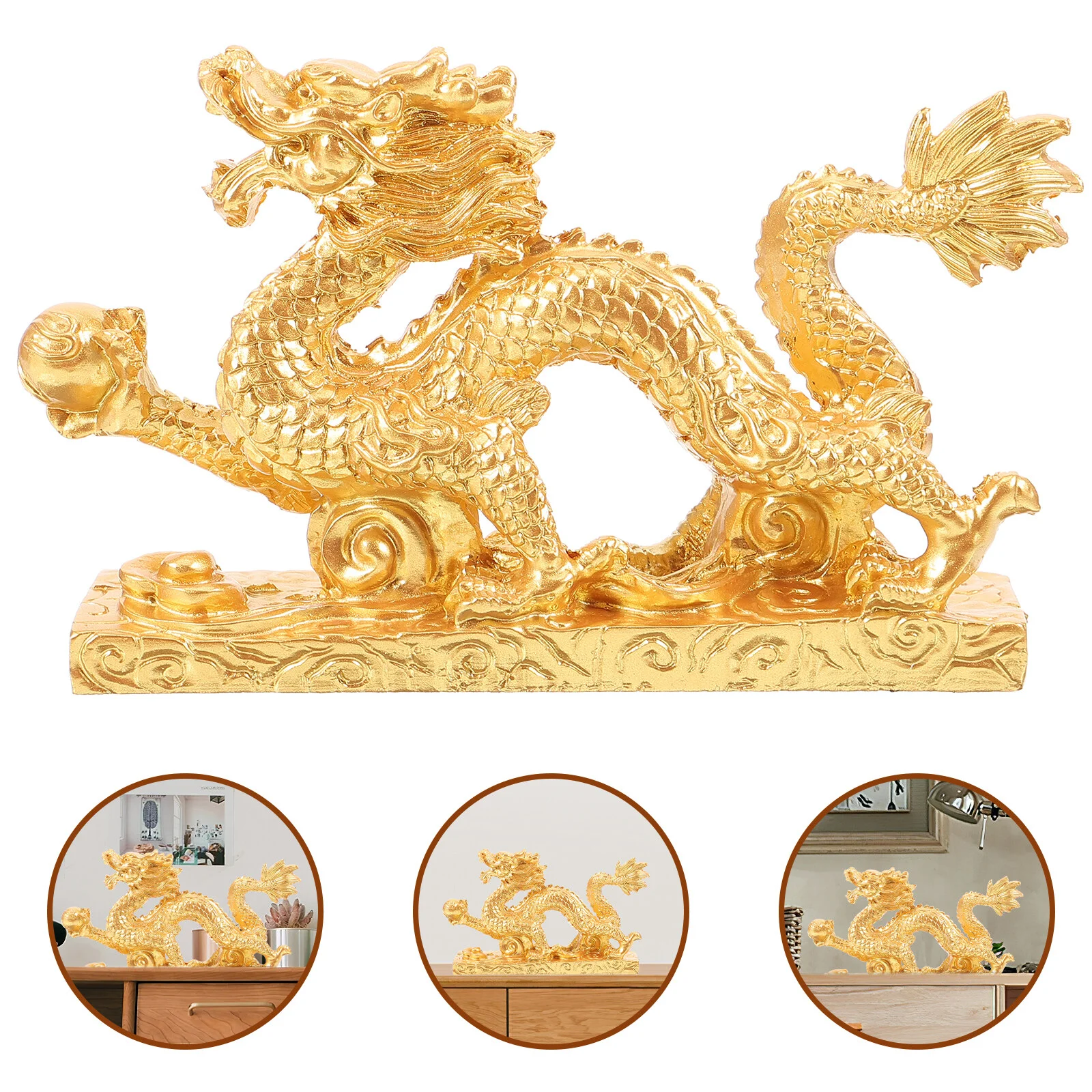 

Dragon Statue Sculpture Figurine Wealth Animal Chinese Good Luck Zodiac Amulet Gold Golden Decor Mascot Prosperity Statues Resin