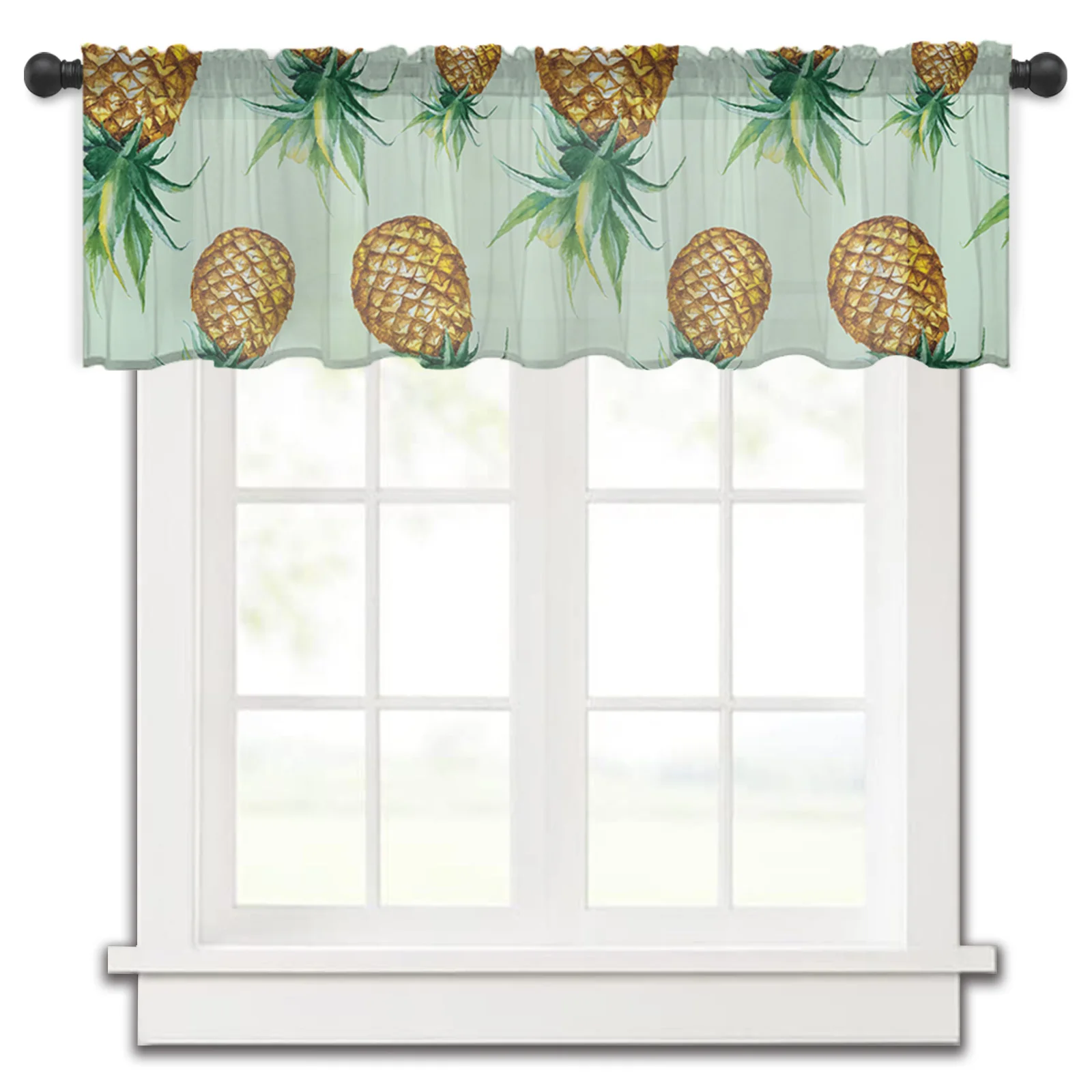 

Tropical Fruit Pineapple Kitchen Small Window Curtain Tulle Sheer Short Curtain Bedroom Living Room Home Decor Voile Drapes