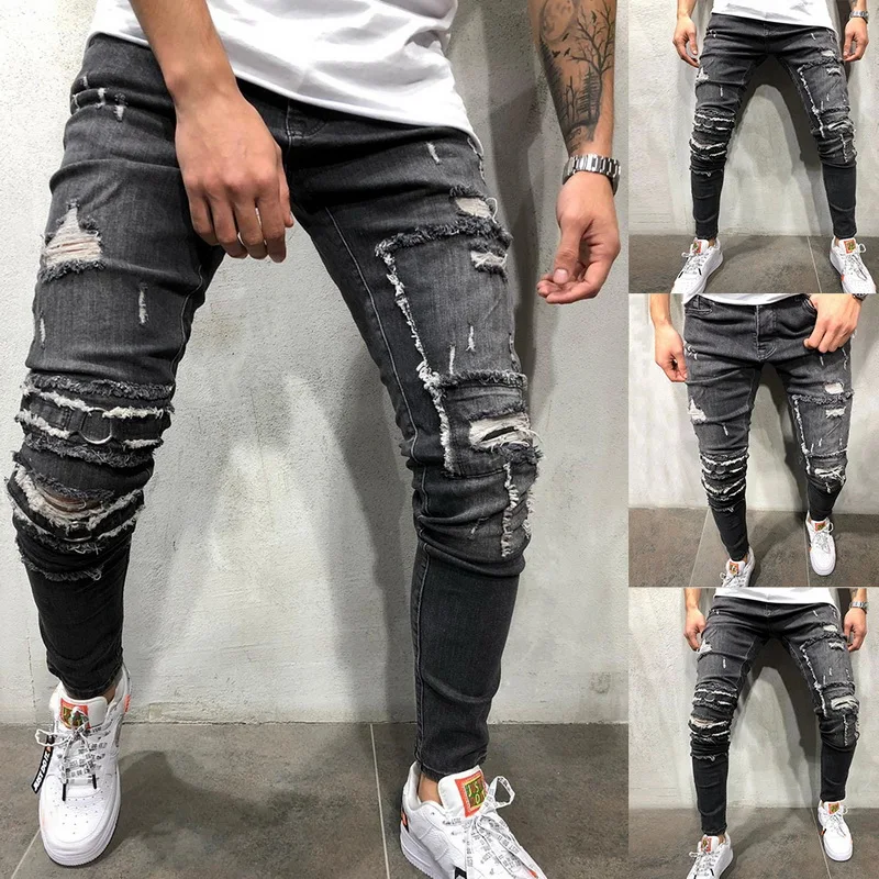 

Jeans Men Hombre New Slim Fit Tight-fitting Hole Skinny Jeans Buttom Denim Pencil Pants Plus Size Autumn Trousers Male