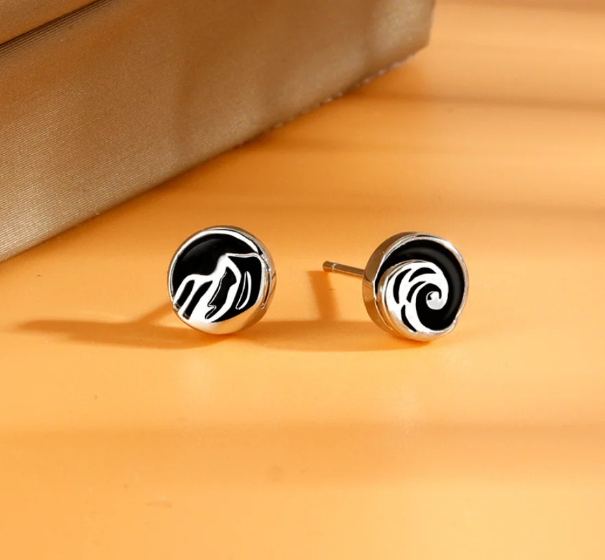 Круглые серьги мужские ретро с черным агатом |