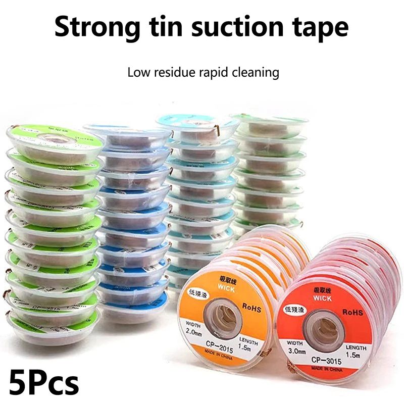 

5 шт., оплетка для распайки проволоки, паяльная сетка, сварочные детали, низкий остаток, не требующий очистки припоя, инструм...