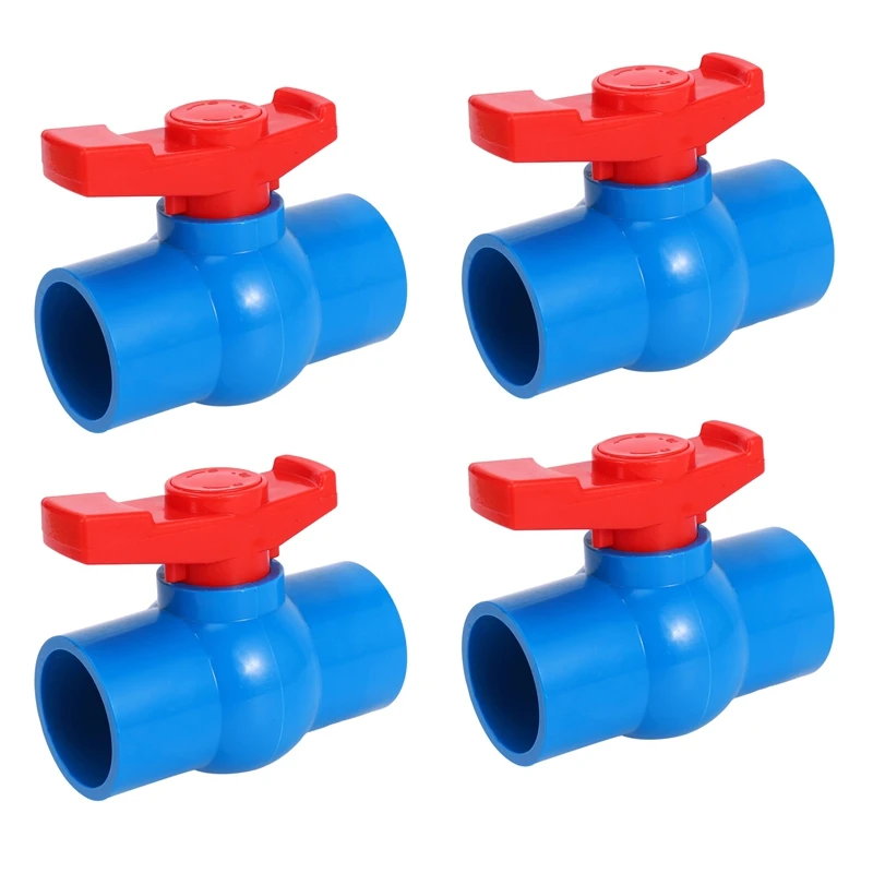 

4X 40Mm X 40Mm Slip Full Port Red Handle Lever U-PVC Ball Valve Blue