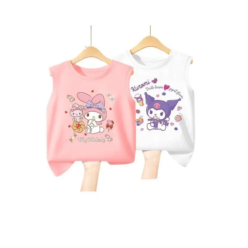 

Летняя тонкая жилетка из чистого хлопка для девочек Sanrio, 2 шт., мультяшный Kuromi, милый жилет для девочек, для развития сцены, младших студентов, детей, подарки на день рождения