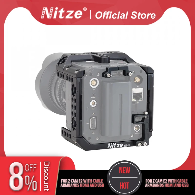 

Nitze Cage for Z Cam E2 with HDMI and USB Cable Clamps, N64-HR / N64-ER ARRI Rosette Mount and N41B Lens Adapter Support