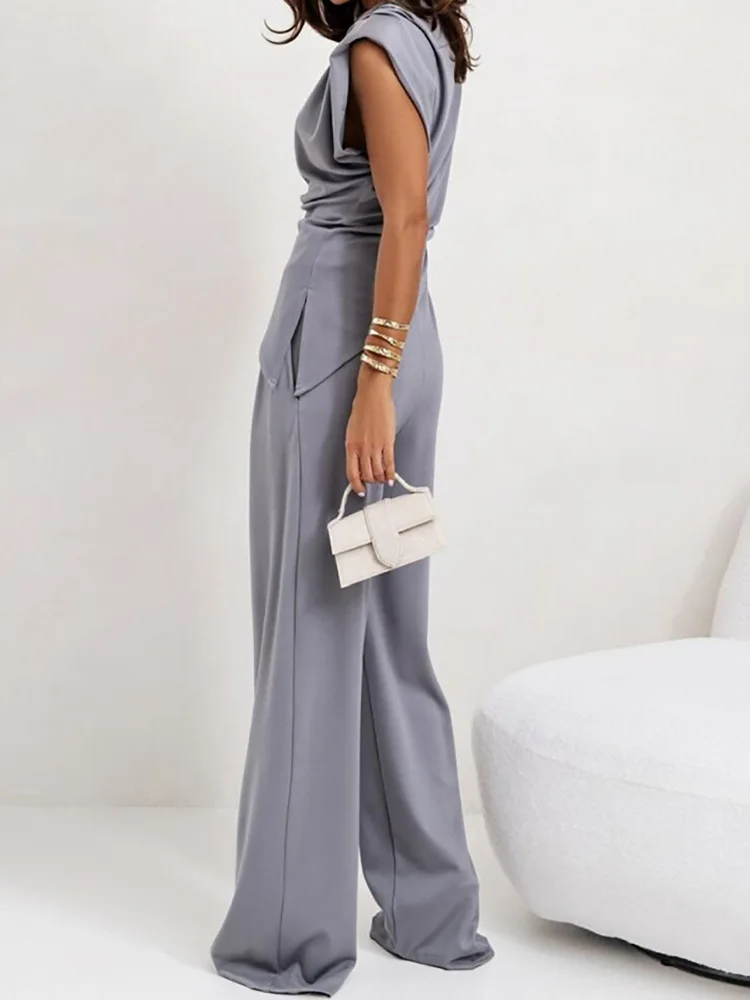 Пуловер без рукавов однотонный наряд летние женские комплекты с широкими