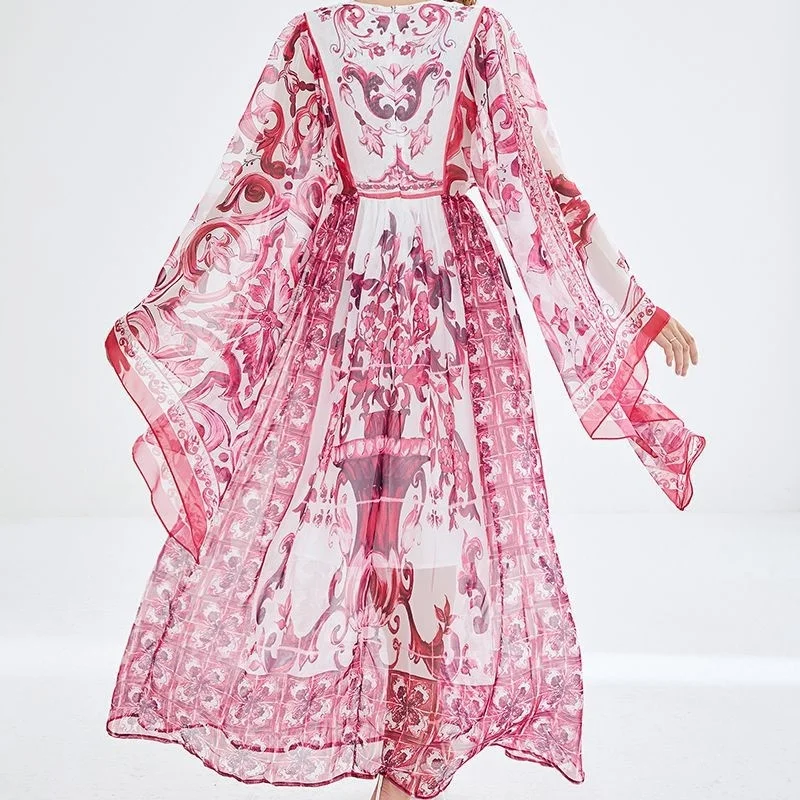 Женское модельное платье макси JAMERARY красное синее белое фарфоровое с длинным