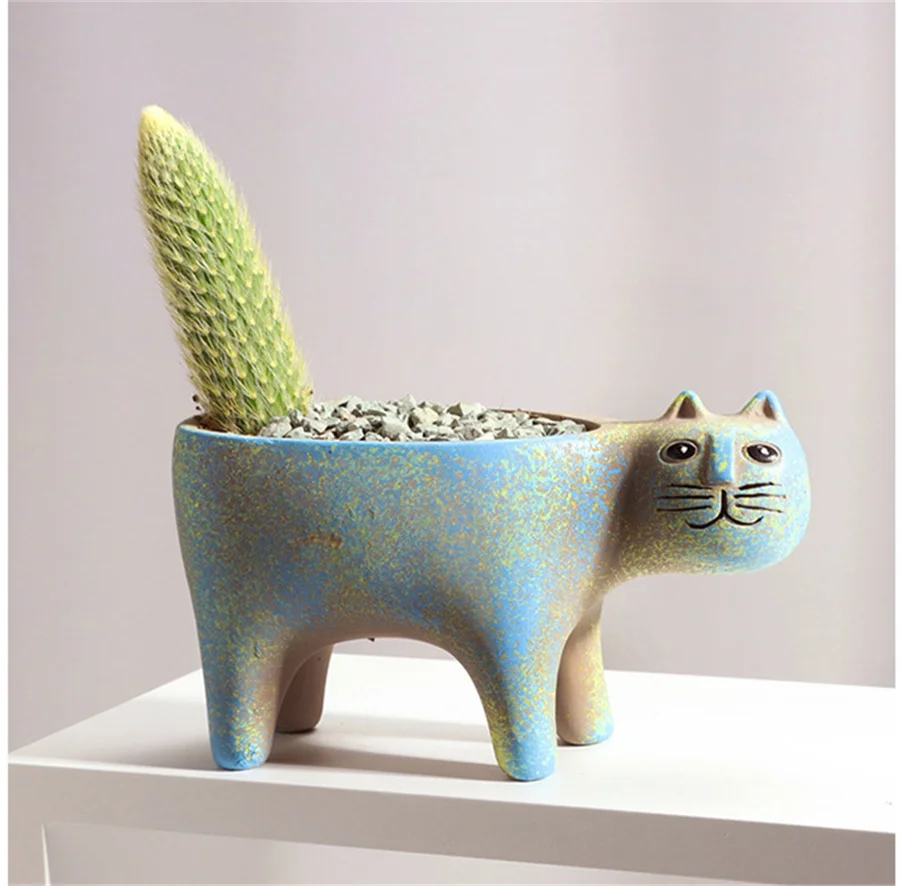 

Frosted Ceramic Cat Statue Plant Pots Cartoon Animal Cactus Planter Pots Monkey Tail Saguaro Plants Planter Tabletop Ornaments