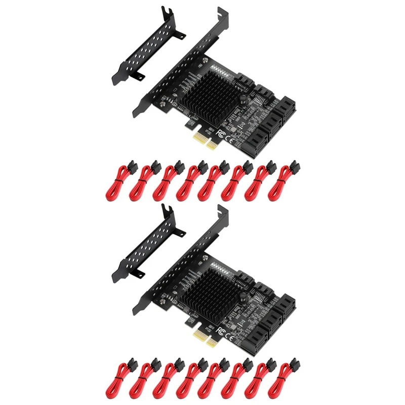 

2X PcIe to SATA Card 8 Port 6G SATA Controller Expansion Card with 8 SATA Cables Low Profile Bracket Adapter for Desktop