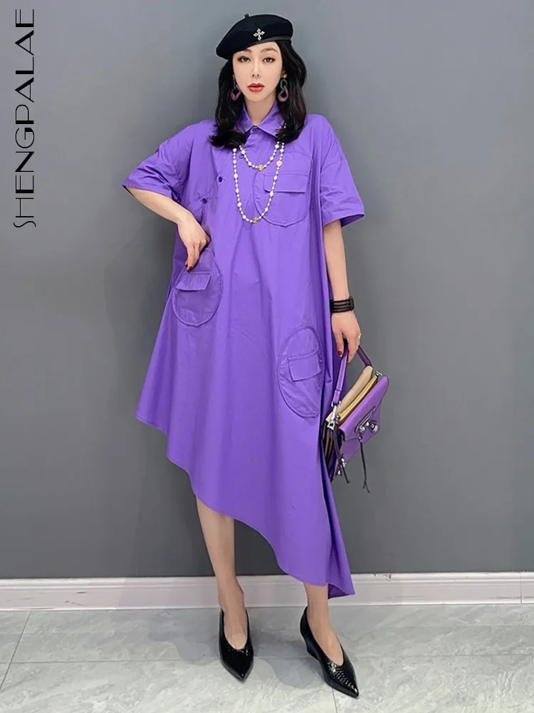 

Женское асимметричное платье SHENGPALAE, элегантное фиолетовое платье-рубашка в Корейском стиле, весна 2023, одежда 5R2201