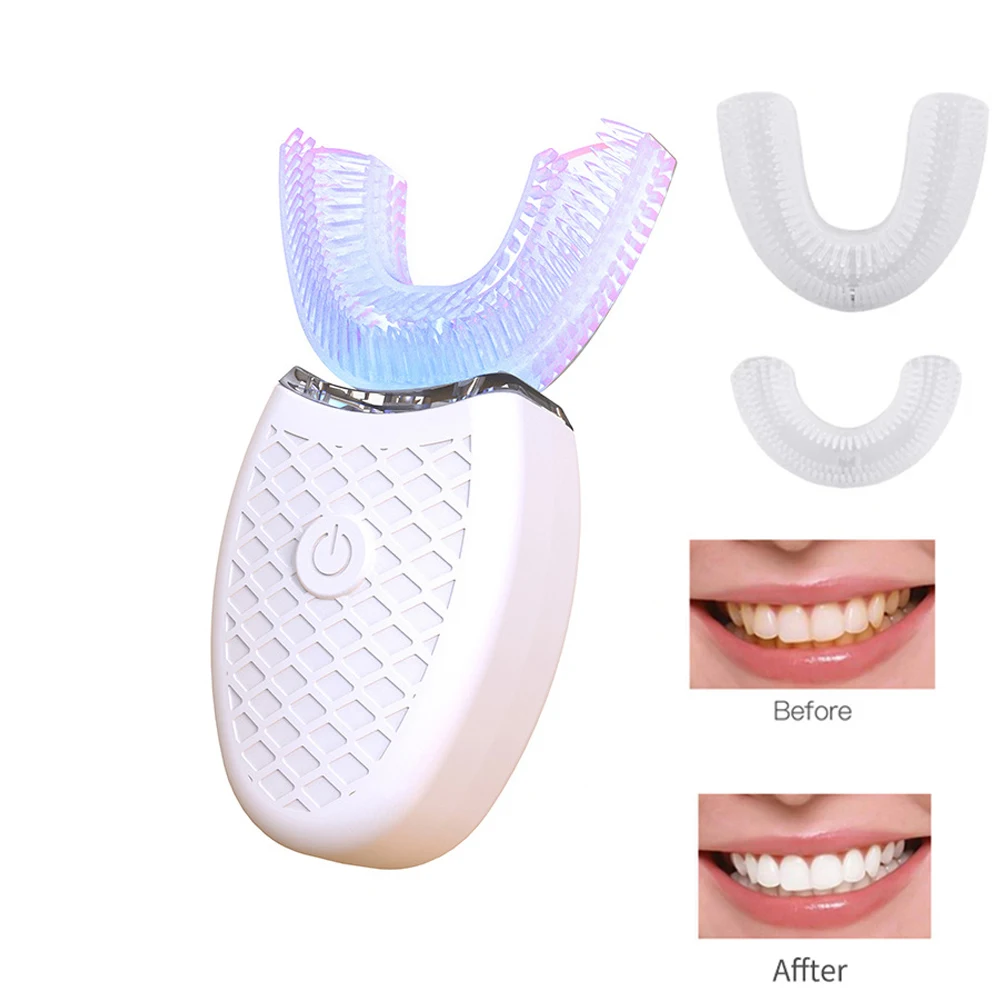 Cepillo de dientes eléctrico ultrasónico en forma de U, con sincronización automática, carga, blanqueamiento dental para adultos