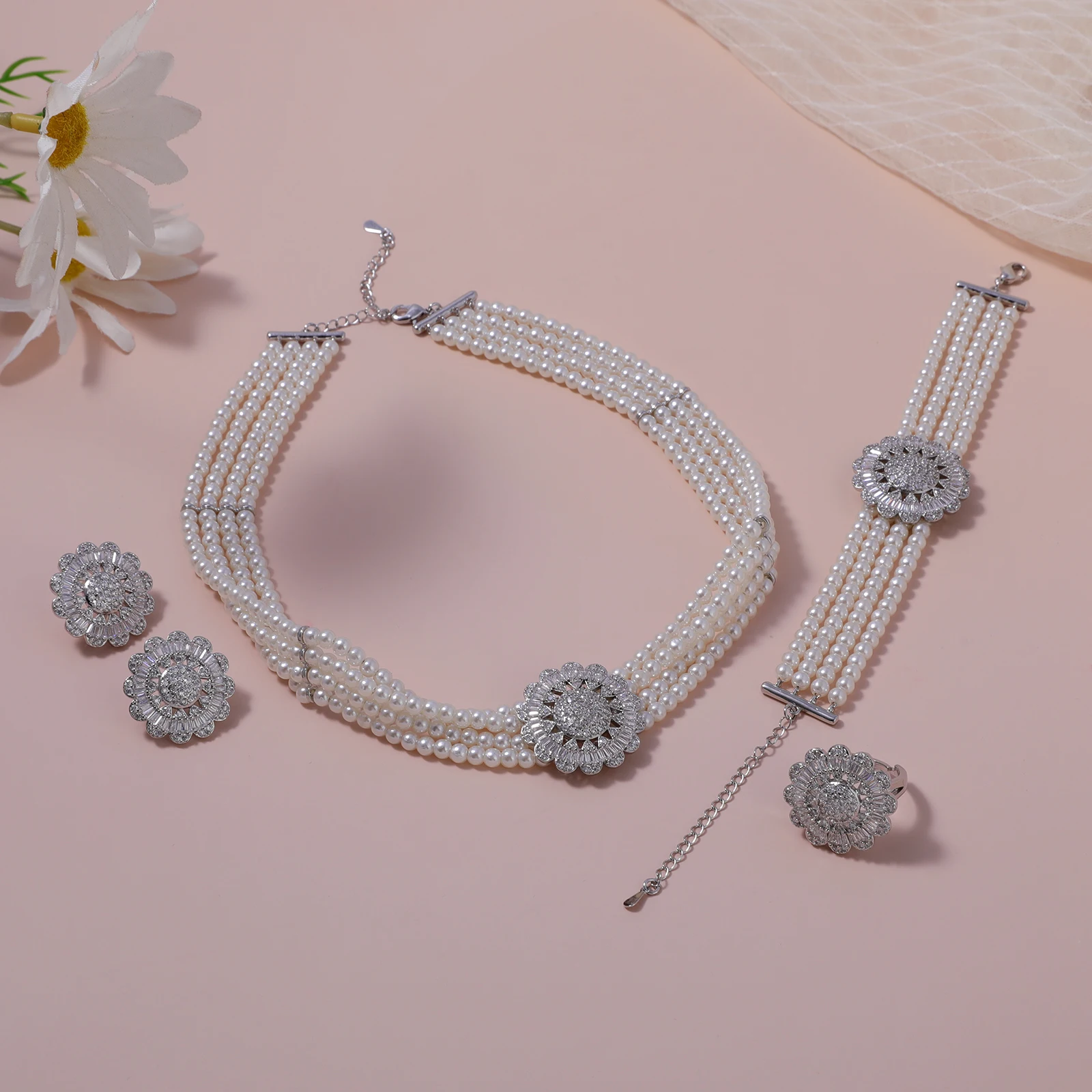 HY jewelry роскошный и просторный циркониевый жемчуг набор из четырех частей-это