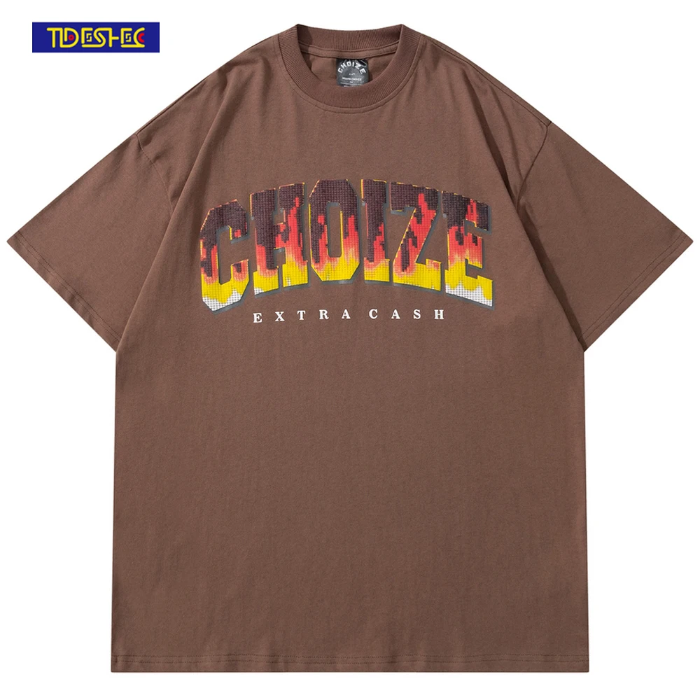 

Hip Hop Oversize Men T-Shirt Streetwear Flame Letter Printed T Shirt 2022 Men Harajuku Cotton Loose Tshirt Short Sleeve Tops
