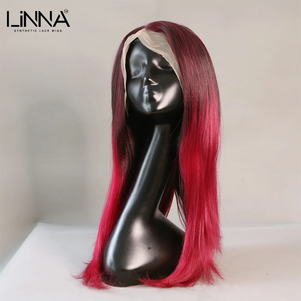 

Женский синтетический парик LINNA, длинные прямые красные парики 24 дюйма для косплея
