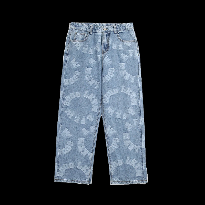 Jeans Pants for Men 2022 Autumn/Winter New 3D Jacquard Jeans Men Loose Straight Long Pants Men Straight Leg Jeans