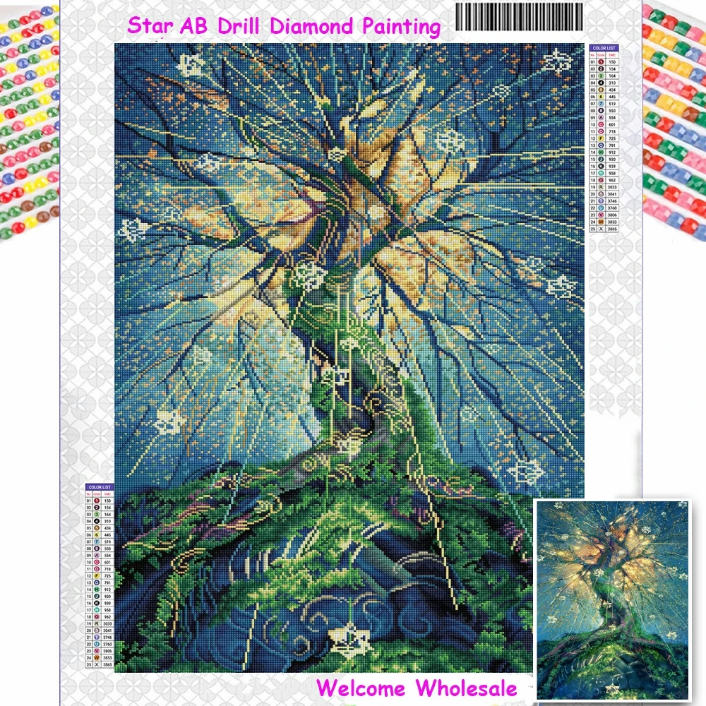 

Алмазная живопись с деревом желаний AB сверла, картина, вышивка, новинка 2023, пейзаж, мозаика 5d, Набор для вышивки крестиком своими руками, домашний декор, ремесла, подарок