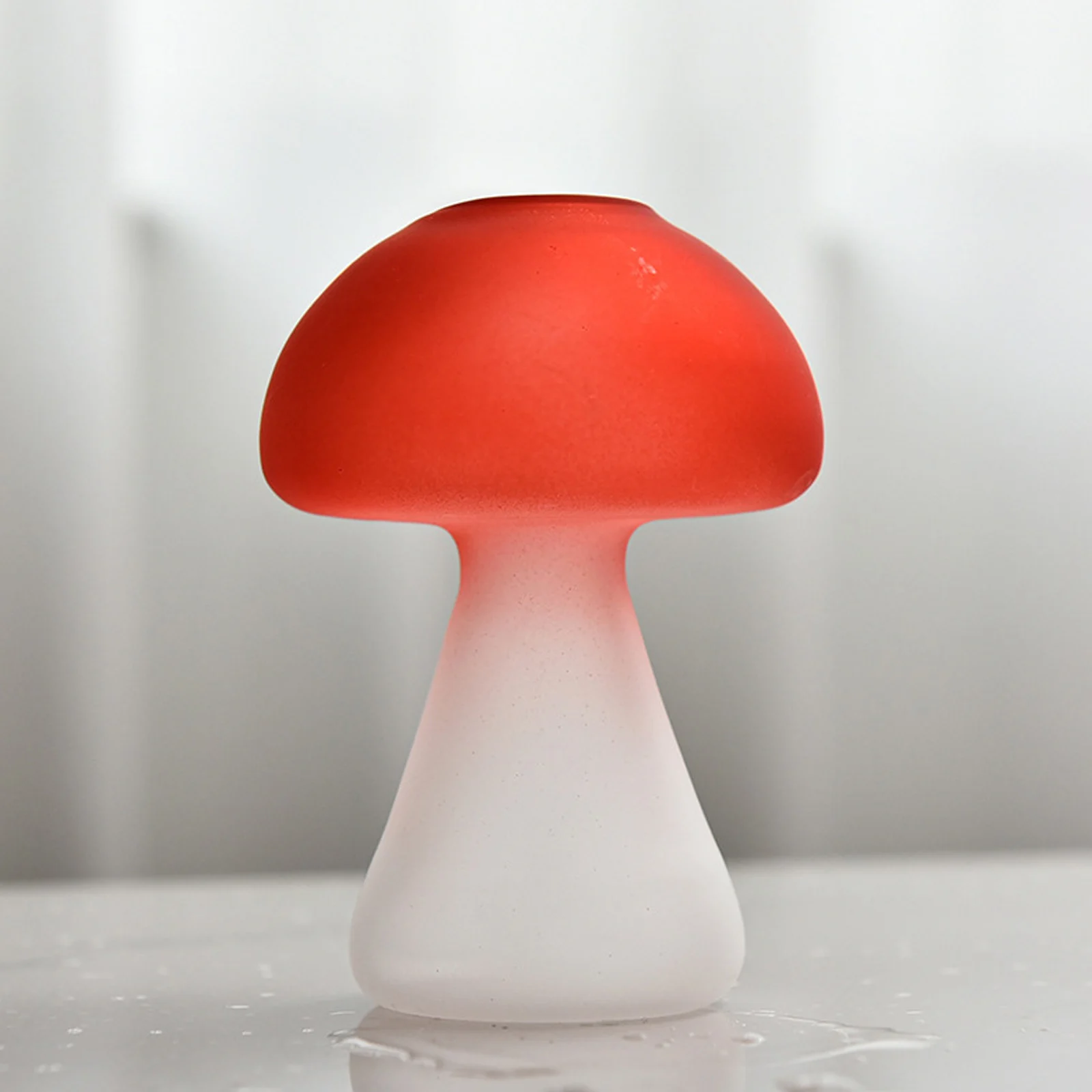 

Frosted Red Mushroom Glass Vase Translucent Glass Hydroponic Vase Features Aromatherapy Bottle Ornaments For Home Decor