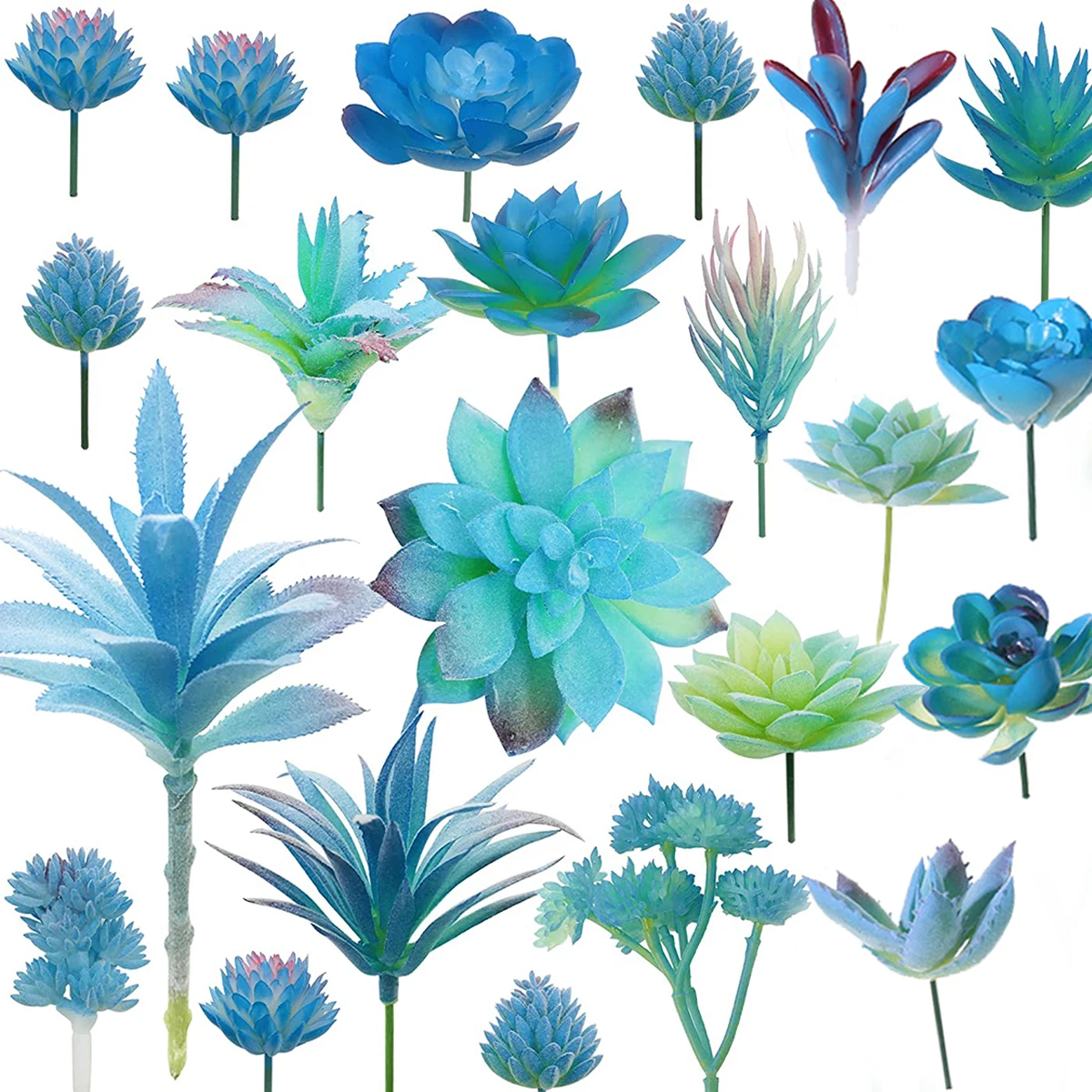 Mini Artificial Succulents Blue Flocked Fake Plant Bonsai Simulation Lotus Orchid Aloe Vera Cactus for Desktop Home Garden Decor