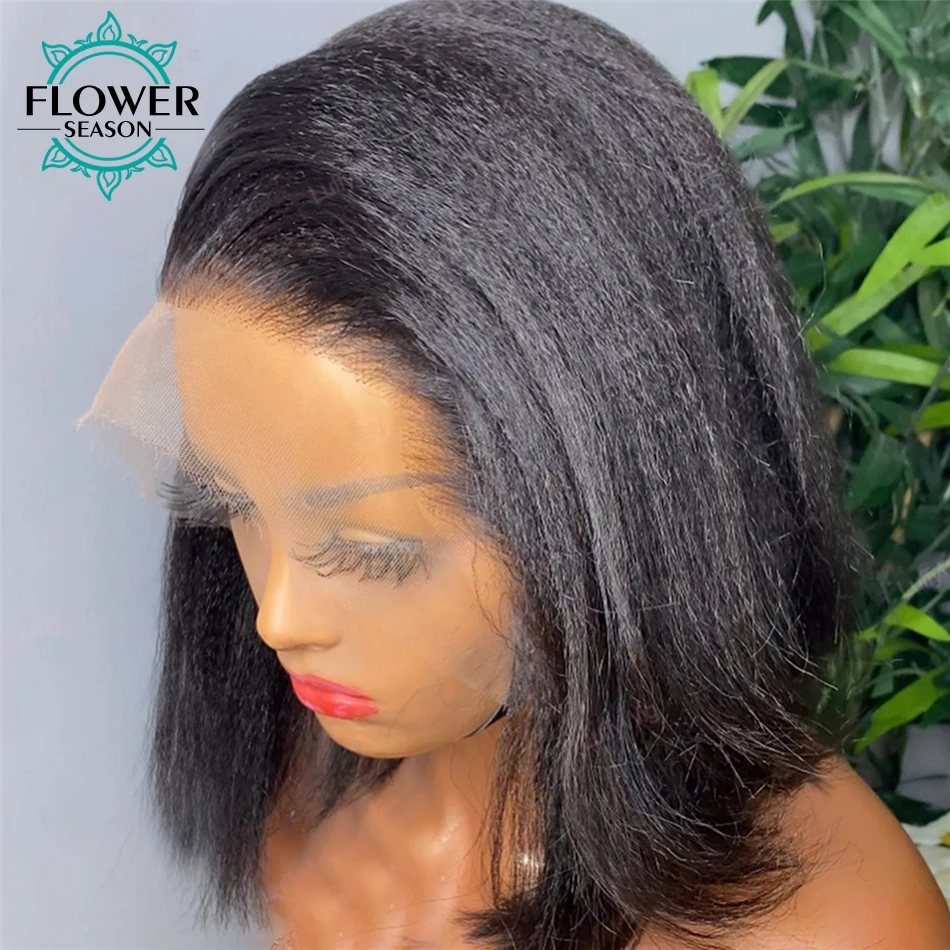 Short Bob Wigs 13X6 Lace Front Human Hair Wig for Black Women Light Yaki Bob Human Hair Wig Transparent HD Lace Wig 150Density